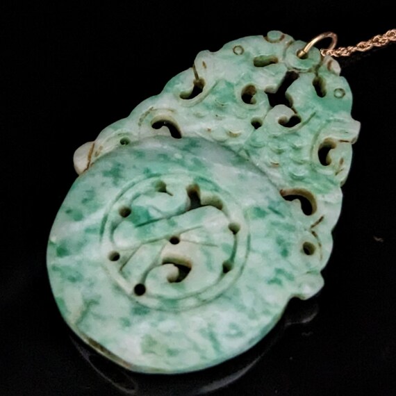 Estate Carved Jade Double Asian Dragon 10k Yellow… - image 3