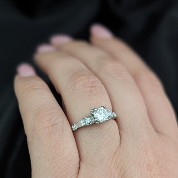 1950s Diamond Platinum Engagement Ring Vintage Es… - image 6