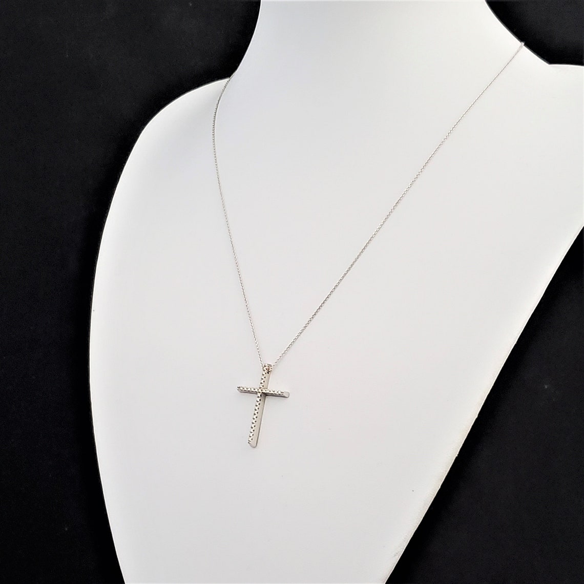 Vintage Diamond 14k White Gold Cross Necklace Pendant Chain | Etsy