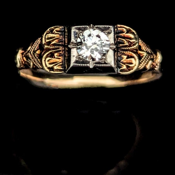 Antique Old European Cut Diamond 14k Gold Engagem… - image 1