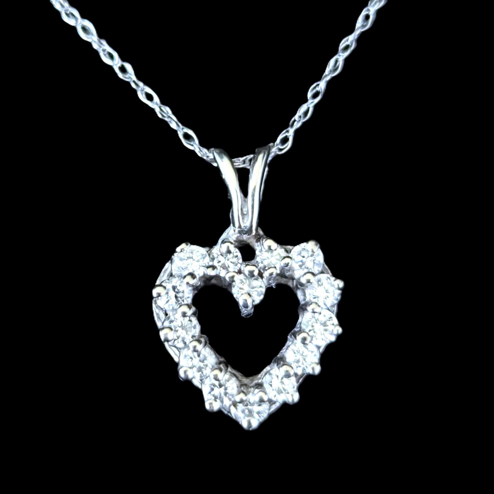 Vintage Diamonds 14k White Gold Heart Pendant on Chain Necklace Estate Jewelry LAYAWAY AVAILABLE