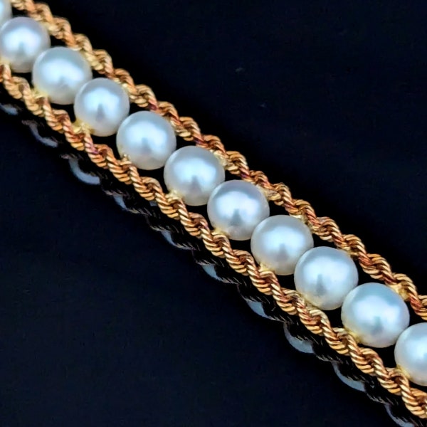 1960s Vintage Pearls 14k Yellow Gold Bracelet Estate Jewelry Retro Mid Century LAYAWAY AVAILABLE