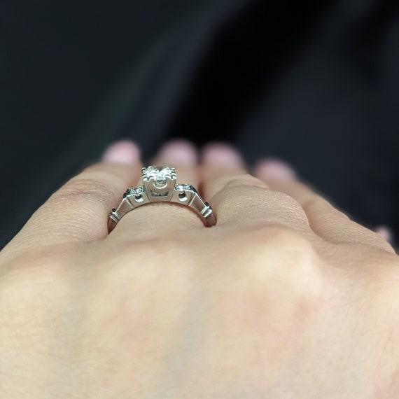 1950s Diamond Platinum Engagement Ring Vintage Es… - image 7