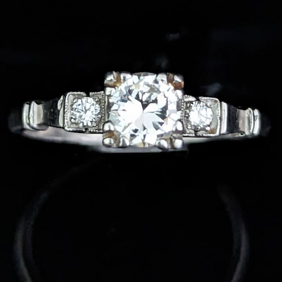 1950s Diamond Platinum Engagement Ring Vintage Es… - image 2