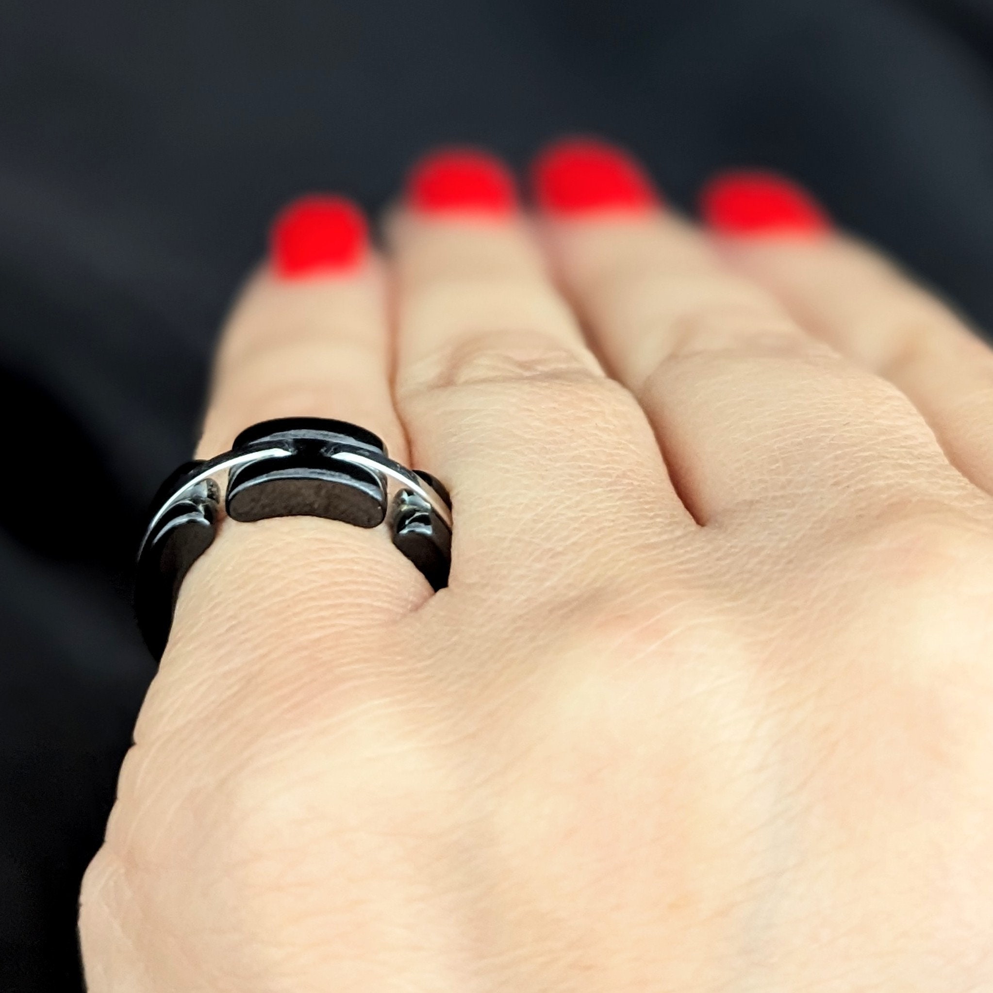 CHANEL Ultra 18k White Gold Black Ceramic Ring Estate With