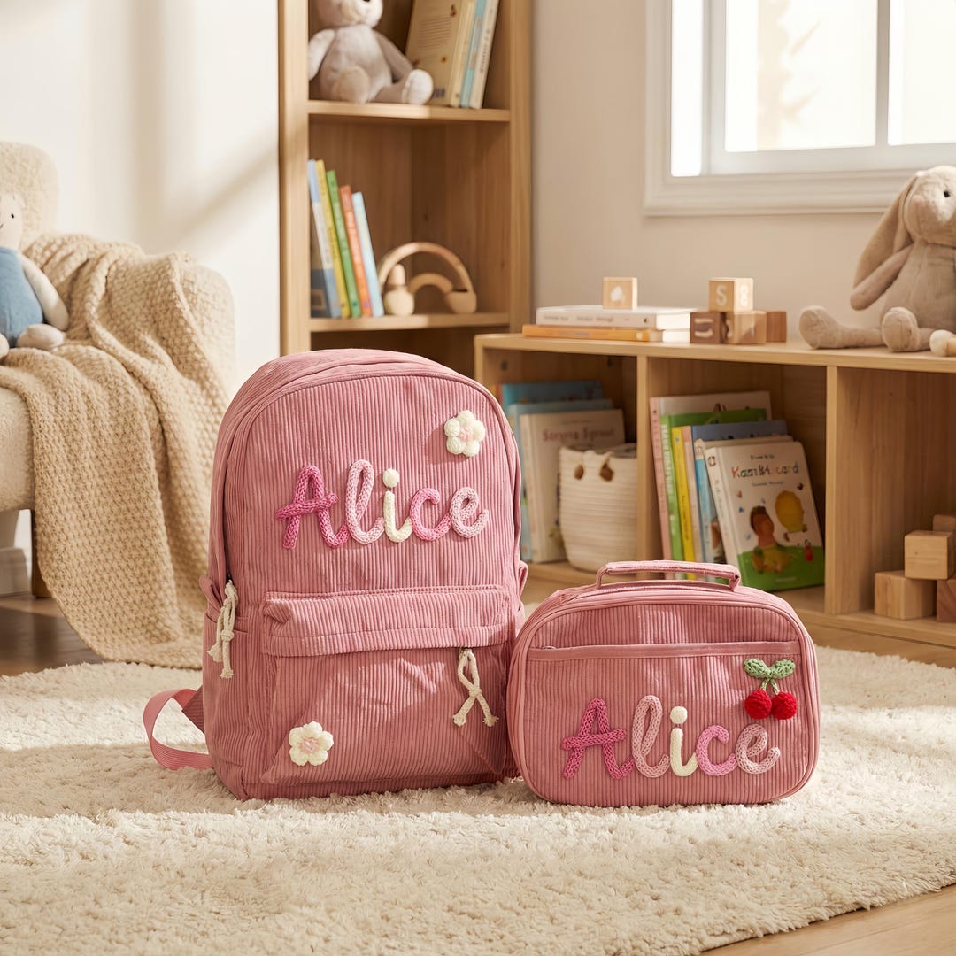 Personalized Corduroy Backpack and Lunch Bag Set, Custom Name Daycare ...