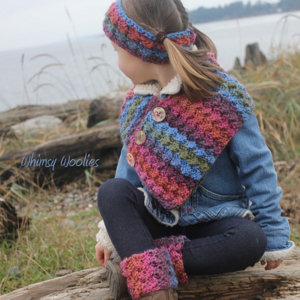 Crochet Pattern: Boot Cuffs, Buttoned Scarf, Headband, Child-Women, Easy Crochet