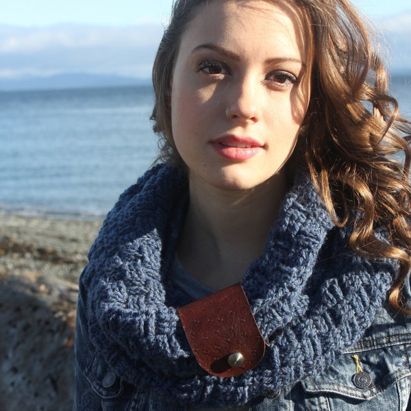 CROCHET Scarf PATTERN: Leather Cuffed, Infinity Scarf & Boot Cuffs