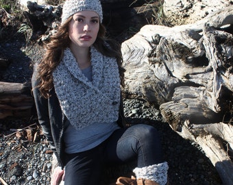 Scarf Crochet Pattern: 'Button Wrap Scarf, Headband, Boot Cuffs, Boho Fashion