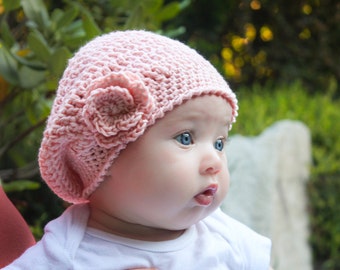 Mönster för virkad mössa: Virkad basker, Virkad blomma, Virkad babymössa, Virkad barnmössa, Virkad dammössa, 'Jayda Rose Beret'