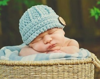 Crochet Hat Pattern: 'Keenan Cap' Boys/Girls Hat, Newborn, Baby, Toddler & Child