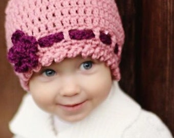 CROCHET HAT PATTERN: 'Strawberry Fields Forever',  Toddler Crochet Cloche, Crochet Flower