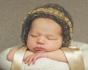 Crochet Hat Pattern: Baby Crochet Bonnet, Newborn Bonnet, Baby Crochet, 'Ribbons & Lace Bonnet', 0-12 months