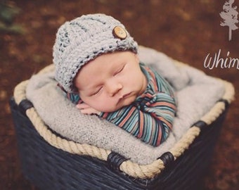 Crochet Hat Pattern: 'Keenan Cap' Boys/Girls, Crochet Beanie, Newborn to Child