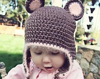 Crochet Hat Pattern: 'Fuzzy Wuzzy wuz a Bear', Crochet Earflap Hat, Toddler 1-3yrs