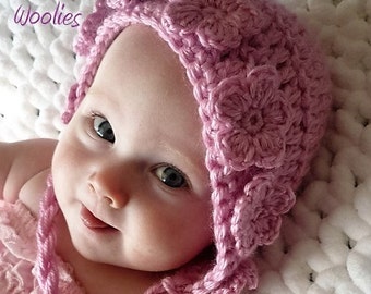 Baby Girl Crochet Hat pattern: 'Wild Rose', Crochet Hat & Legwarmers, Crochet Flower Embellishment, Newborn to Toddler