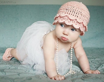 Crochet Hat Pattern: Baby Crochet Hat, Baby Crochet, Crochet Booties, Crochet Ballet Slippers, Newborn-12 months  'Vintage Pearls'