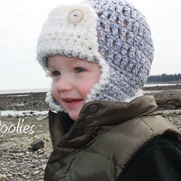 CROCHET HAT PATTERN: Pilot Hat, 'Pee Wee Pilot', Crochet Aviator, 0-3mo & Toddler