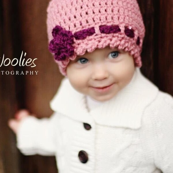 Toddler Crochet  HaT Pattern:  "Strawberry Fields Forever" Crochet Cloche, Crochet Beanie, Crochet Flower
