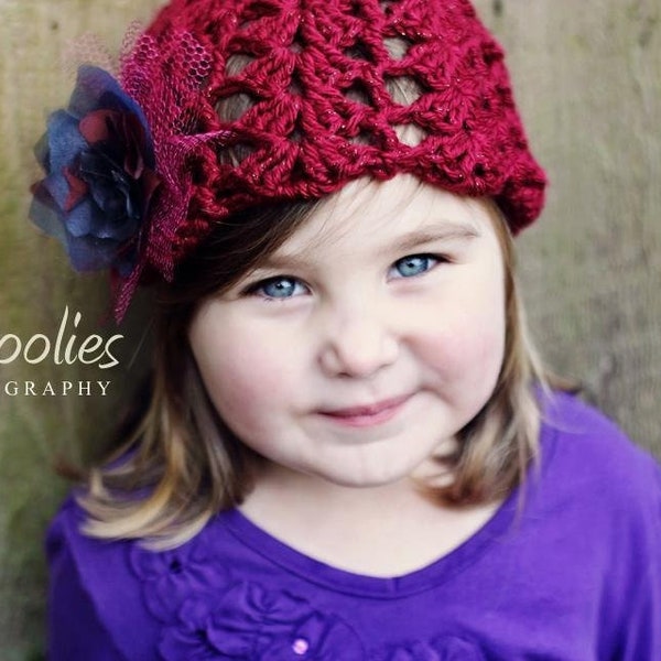 Toddler Crochet HaT Pattern:  "Ruby Tuesday", Crochet Cloche, Fabric Flower Embellishment