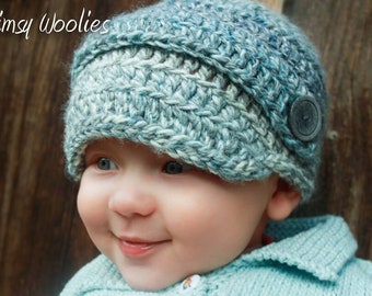 Crochet Baby Newsboy pattern: 'Perfect Two DK', Baby Crochet Hat, Crochet Visor Hat