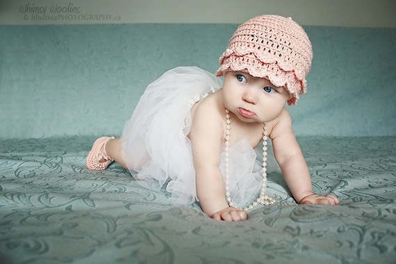 Crochet Hat Pattern: Baby Crochet Hat, Baby Crochet, Crochet Booties, Crochet Ballet Slippers, Newborn-12 months  'Vintage Pearls'