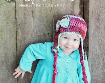Crochet Hat Pattern:  'Blueberry Kisses' Crochet Ear flap Hat, Crochet Bow, Toddler