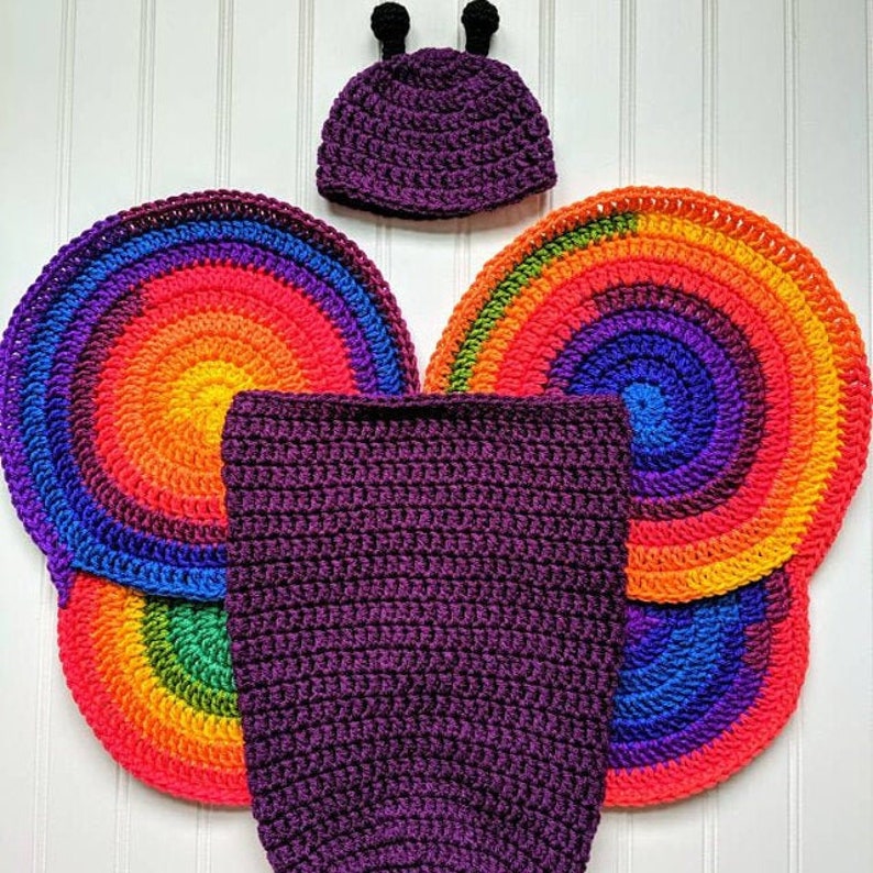Crochet Photo Prop Pattern: Newborn, Crochet Hat, Cocoon & Wings, 'Lil' Luv Bug' image 4