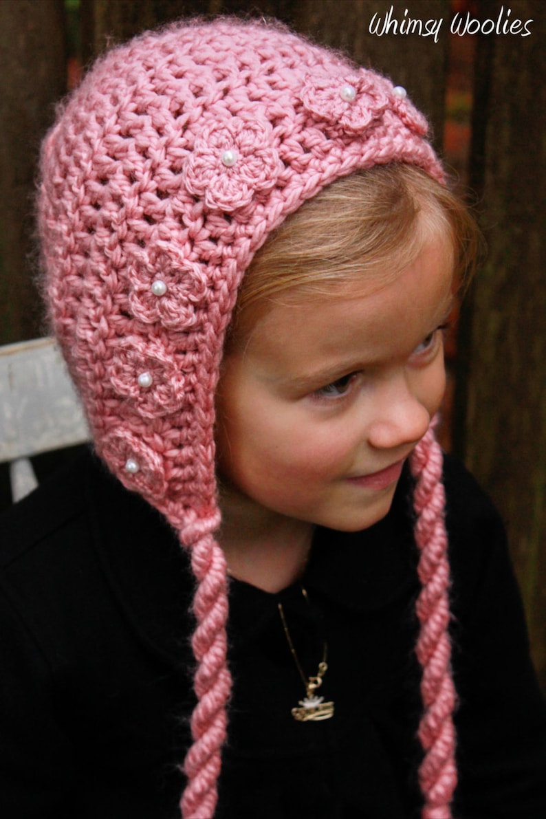 Crochet Hat Pattern: Baby Crochet Hat, Crochet Bonnet, Crochet Leg Warmers, Crochet Flowers, 0-3mo, 6-12mo & Toddler, 'Wild Rose' image 2