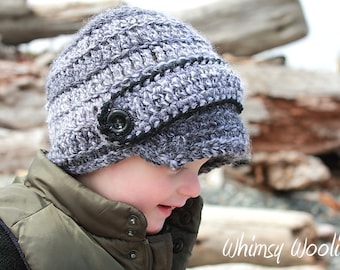 Newsboy Crochet Hat Pattern: "Marble Newsboy", Crochet Visor Hat, 2-5yrs, Youth & Womens