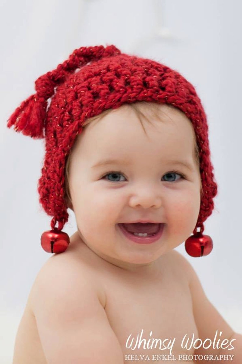 Christmas Crochet Hat Pattern: Beginner Crochet, 'Xmas Crochet Hat, Children's Crochet Hat, Earflap Crochet Hat, 'Jingle Bell Rock' image 3