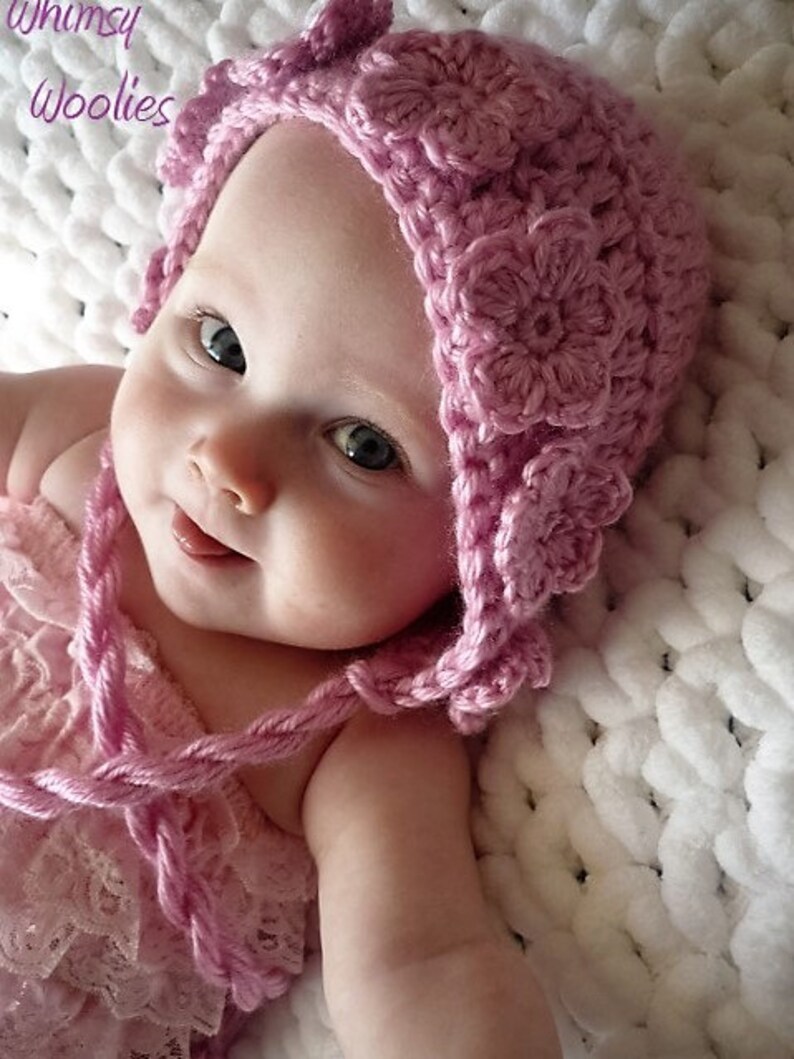 Baby Girl Crochet Hat pattern: 'Wild Rose', Crochet Hat & Legwarmers, Crochet Flower Embellishment, Newborn to Toddler image 1