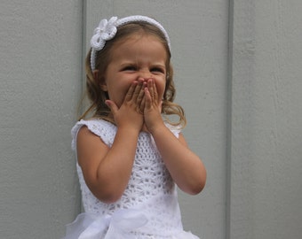 Flower Girl Crochet Dress: Crochet Tutu, First Communion Dress,  Top crochet, Toddler-13yrs 'Mary's Dress', Crochet Flower Hairband included