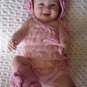 Crochet Hat Pattern: Baby Crochet Hat, Crochet Bonnet, Crochet Leg Warmers, Crochet Flowers, 0-3mo, 6-12mo & Toddler, 'Wild Rose' image 3