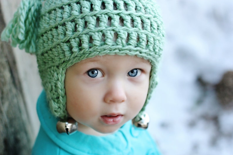 Christmas Crochet Hat Pattern: Beginner Crochet, 'Xmas Crochet Hat, Children's Crochet Hat, Earflap Crochet Hat, 'Jingle Bell Rock' image 5