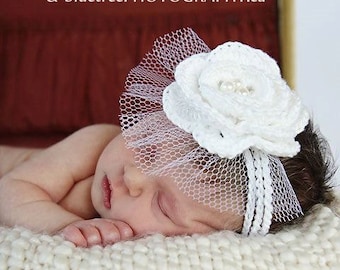 CROCHET Fascinator PATTERN: 'Wee Whimsies', Birdcage Veil, Crochet Flower, Christening, Wedding or Photo Prop