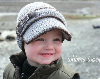 Crochet Hat Pattern: Crochet Baseball Cap, Crochet Visor, Newsboy, Toddler, 'Linden Newsboy'