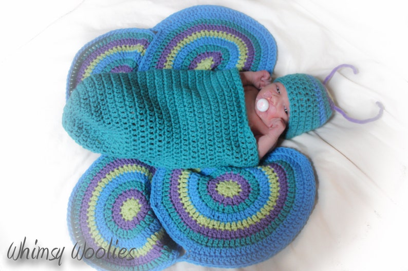 Crochet Photo Prop Pattern: Newborn, Crochet Hat, Cocoon & Wings, 'Lil' Luv Bug' image 3