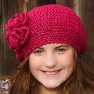 Crochet Beret Pattern, Crochet Flower Pattern, Winter Crochet Hat Pattern, Toddler to Adult Crochet Pattern, DK Weight, 'Raspberry Beret'