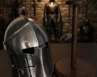 Elmo Barbuta in acciaio con visiera staccabile/Armatura LARP, Cosplay e da esposizione/Elmo da cavaliere fatto a mano