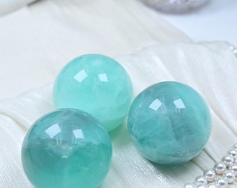 Natural Green Fluorite Sphere | 2-2.4in Polished Crystal Ball for Altar & Home Decor