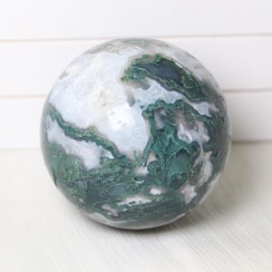 Natural Moss Agate Sphere - 2.36-3.15in Polished Crystal Ball with Tiny Geodes