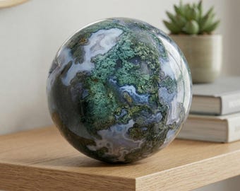 Natural Moss Agate Sphere - 2.36-3.15in Polished Crystal Ball with Tiny Geodes