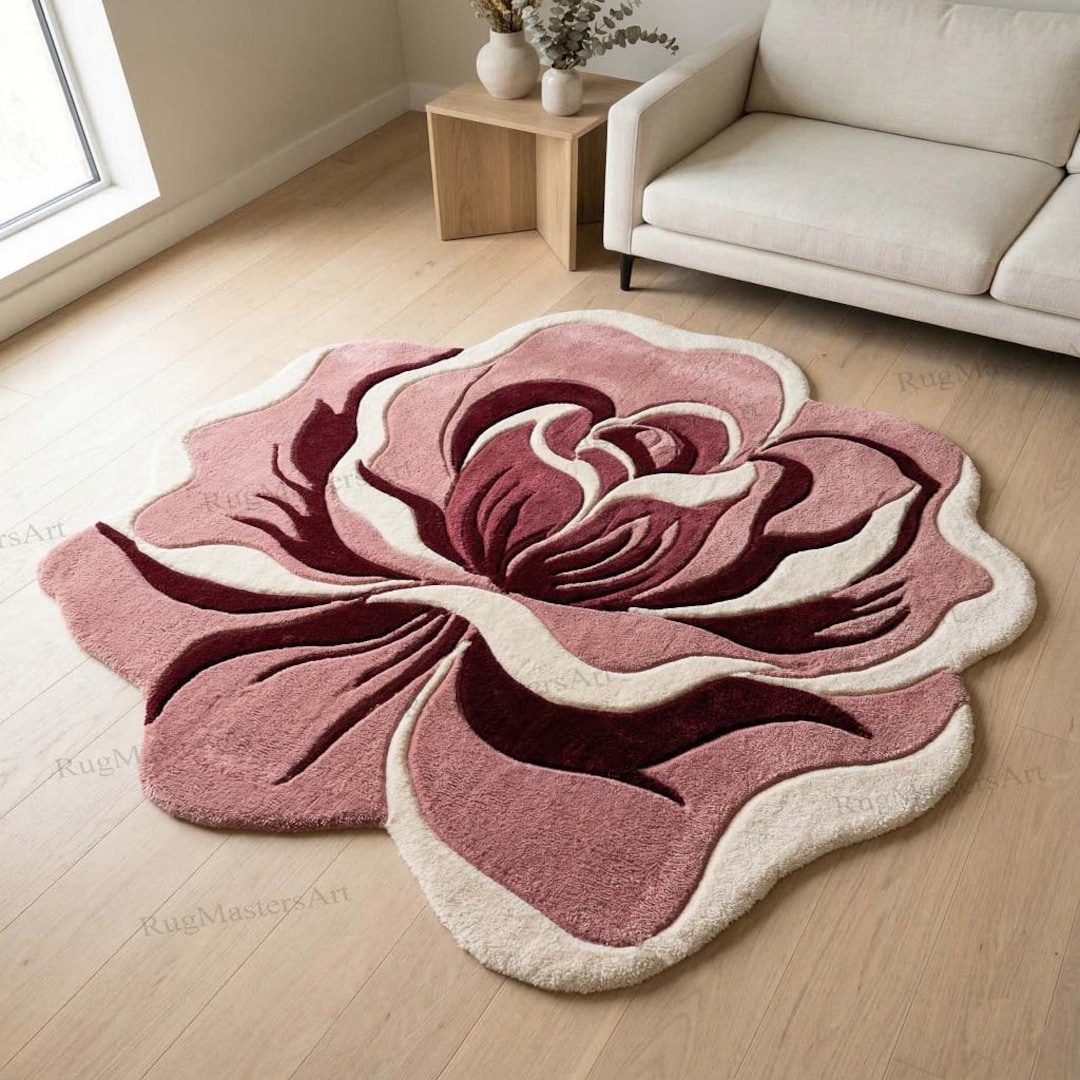 Gily Rug Flower Shaped Rug, Hand Tufted Floral Area Rug, Pink Rose Rug, Coquette ...