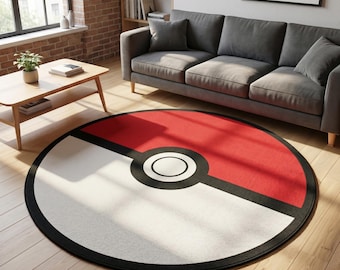 Poke Ball Round Rug | Anime Decor, Washable Non-Slip Carpet Gamer Room Decor