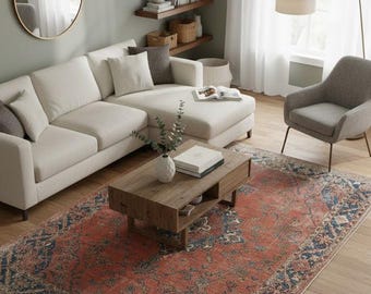 Vintage Distressed Oriental Rug – Washable Soft Area Rug Elegant Antique Style Carpet