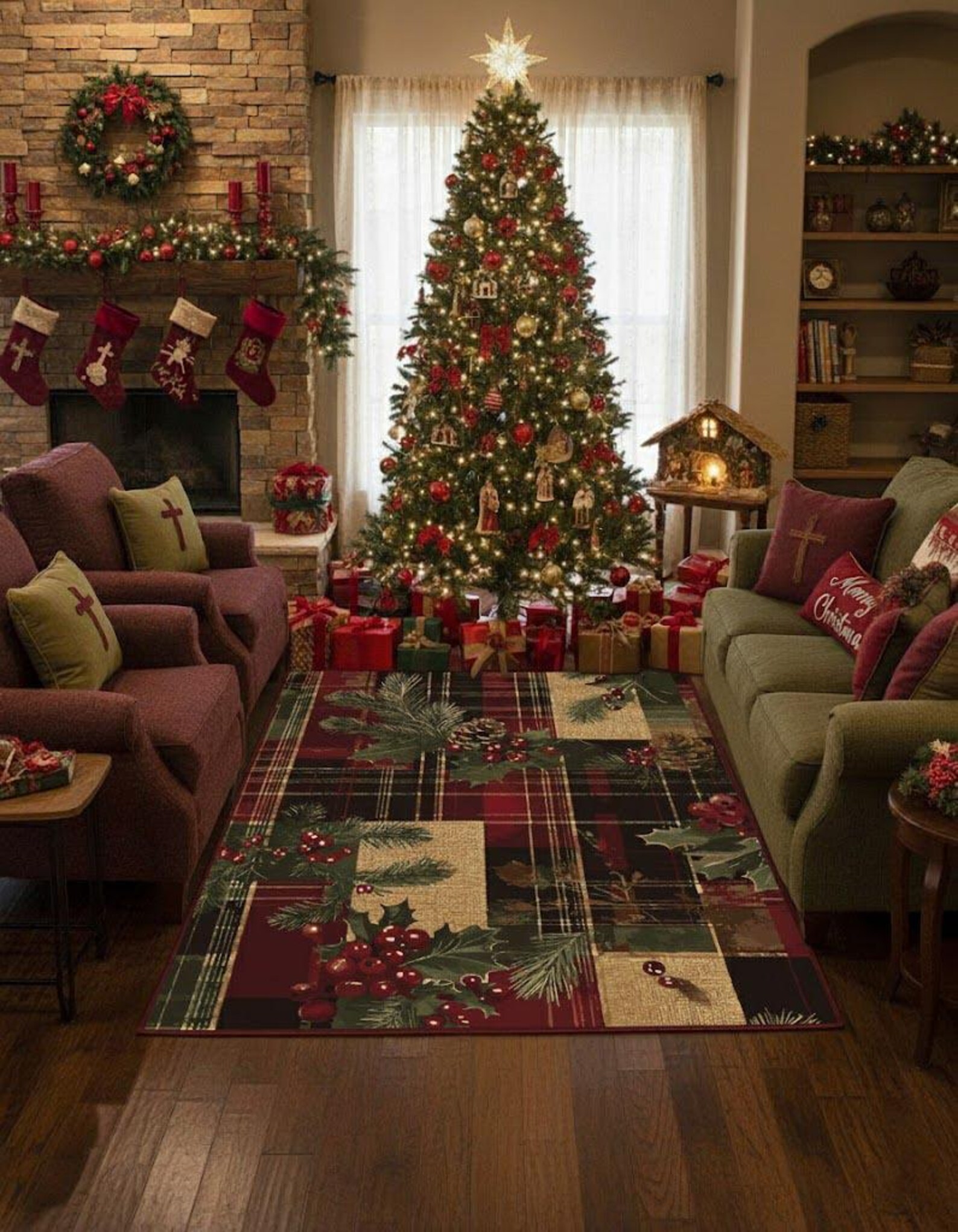 Christmas Plaid Area Rug: Rustic Holiday Style Washable Floor Carpet - Etsy