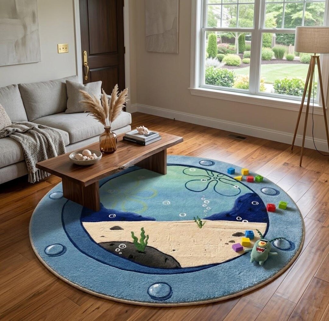 Spongebob Map Rug Spongebob Squarepants Porthole Round Rug, Ocean Theme Kids Room Carpet ...
