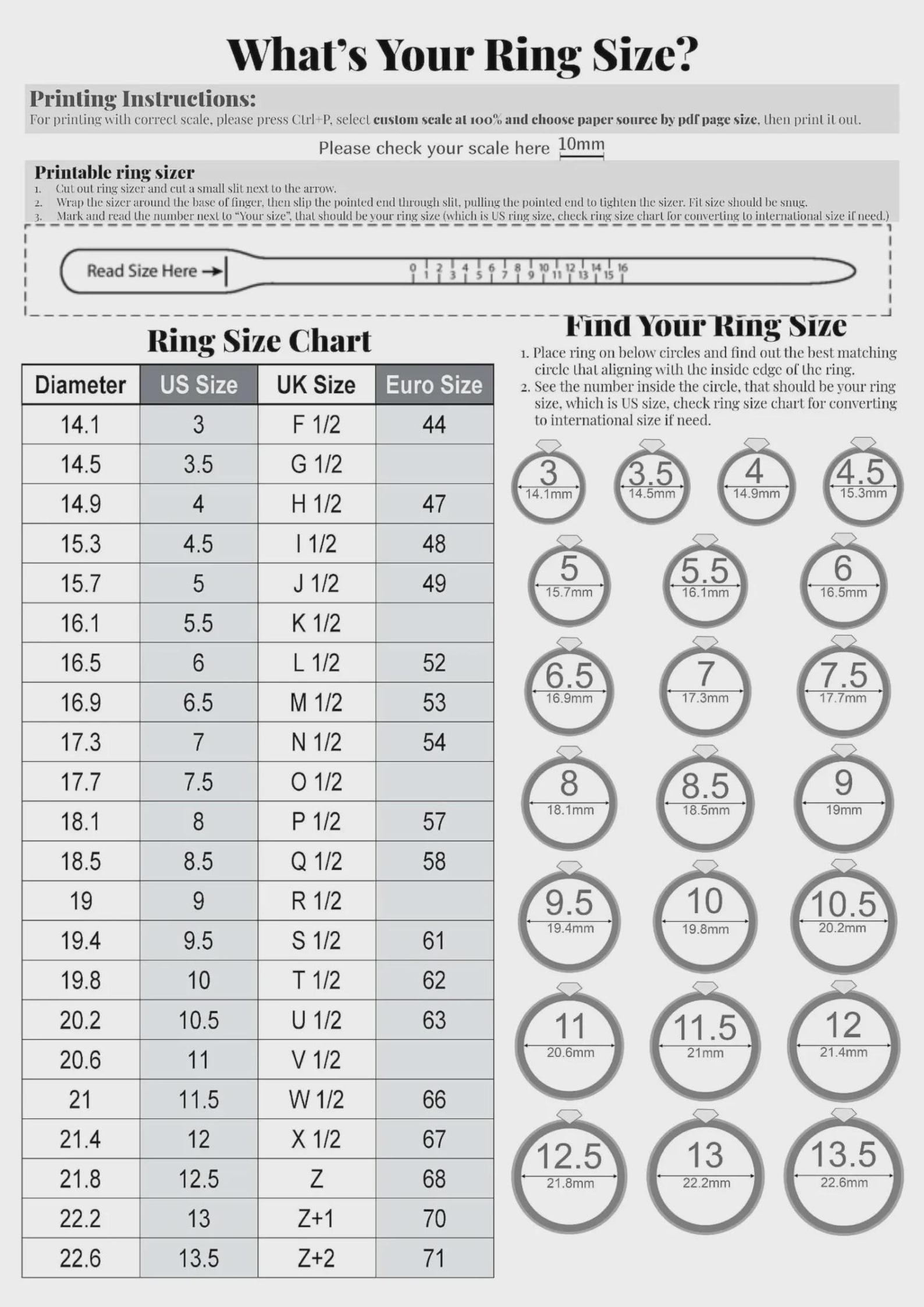International US Ring Sizer Chart Ring Size Measure Ring Sizer Tool ...