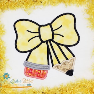 Pencil Bow Applique, Machine Embroidery, Back to School Applique - 6 Sizes